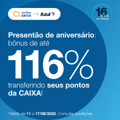 Banner da promoção Bonus Azul. Até 116% de bonus.