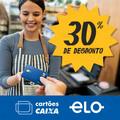 Pague com seu Cartão de Débito CAIXA Elo e ganhe 30% de desconto em produtos selecionados em supermercados.