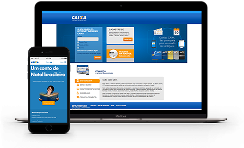 Imagem Imagem de dispositivos móveis com site da Caixa aberto