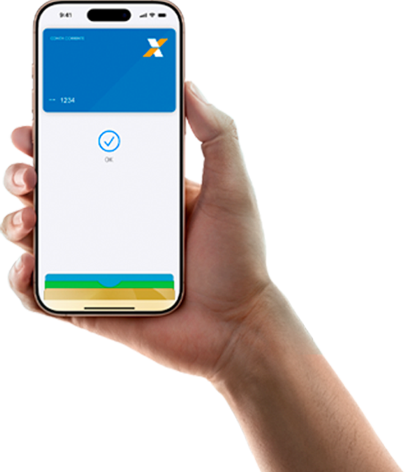 Celular com cartão de debito Caixa na tela
