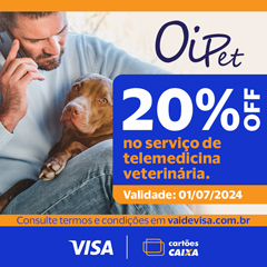 20% OFF no serviço de telemedicina veterinária. Oferta válida até 01/07/2024.