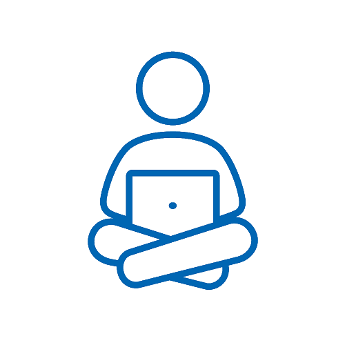 Ícone de uma pessoa sentada com um computador no colo.