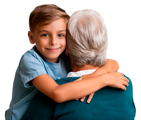 menino novo abraçando um homem velho.