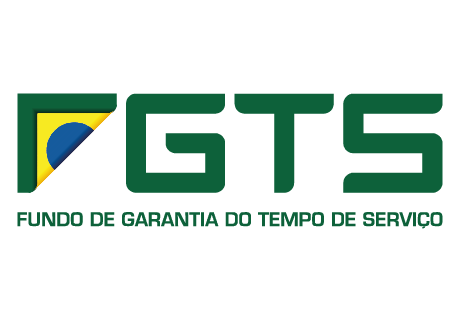 Logo Logomarca do FGTS, que contém a palavra FGTS escrita em verde, mesclado com a bandeira do Brasil