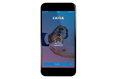 Imagem Imagem de um celular com a tela inicial do App Habitação