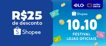 Shopee, 25 reais de desconto usando Elo. Dia 10 do 10, Festival Lojas Oficiais.