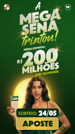 Mega 30 anos. Prêmio estimado 200 milhões. Aposte.