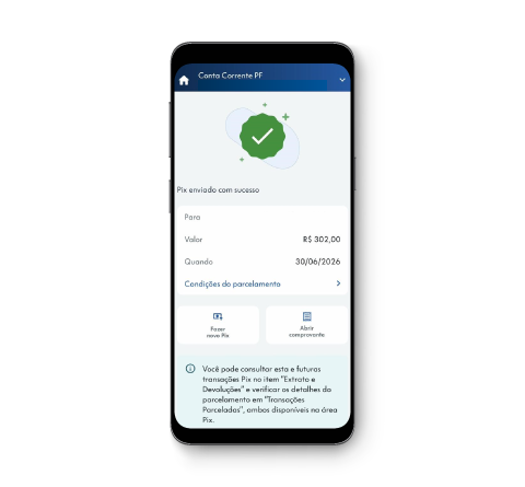 4. Confira as parcelas, taxas e custo efetivo total e confirme a contratação digitando a senha de transação.